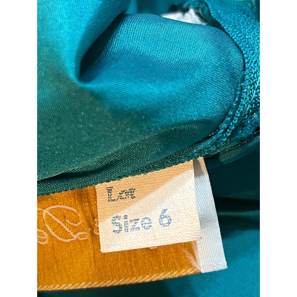 Alyce Designs Vintage Teal Strapless Ruched Satin Ballgown Prom Dress Size 6 - Picture 4 of 7